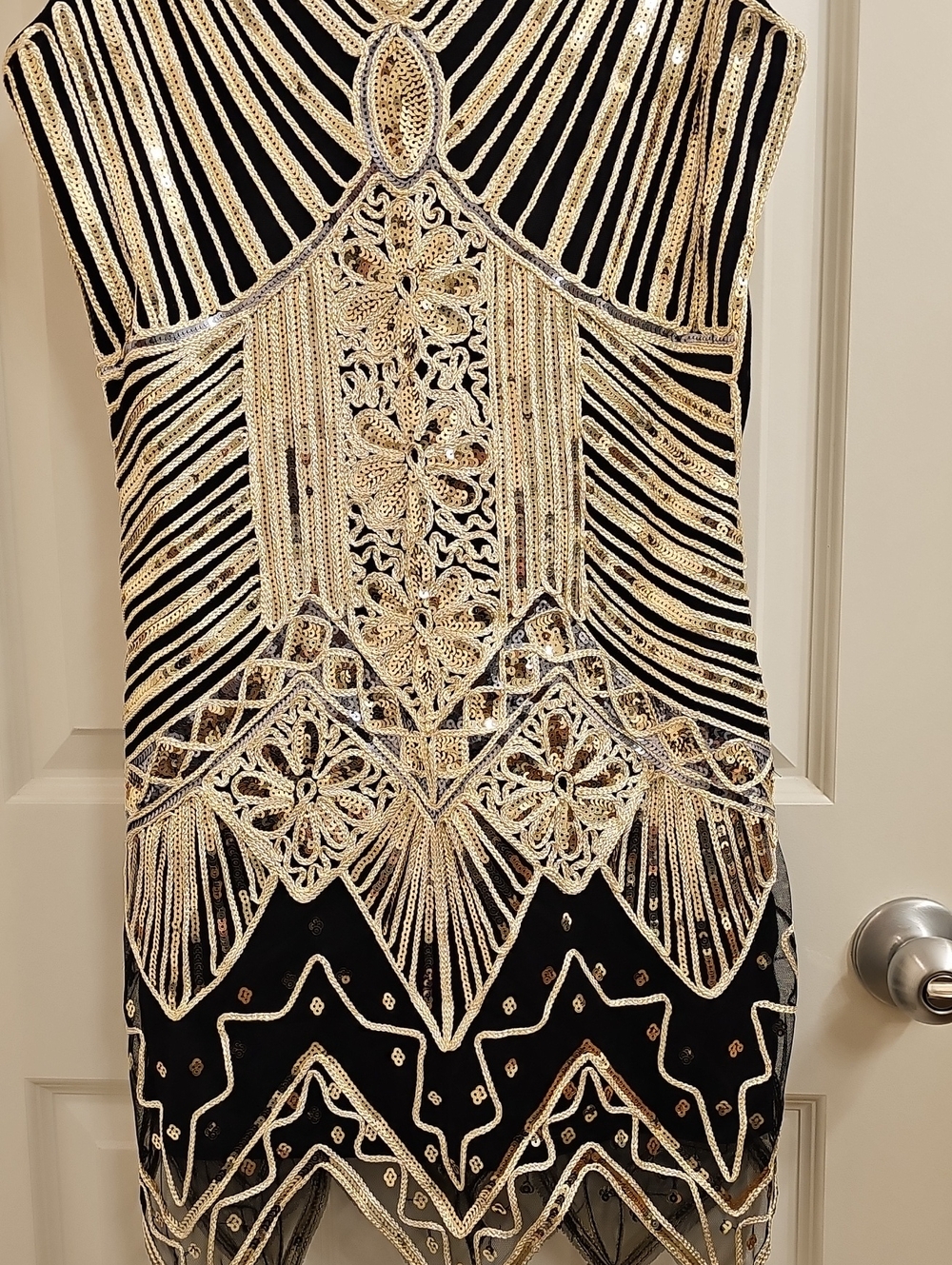Black and Gold Beaded V-Neck Flapper Dress - Picture 4 of 4